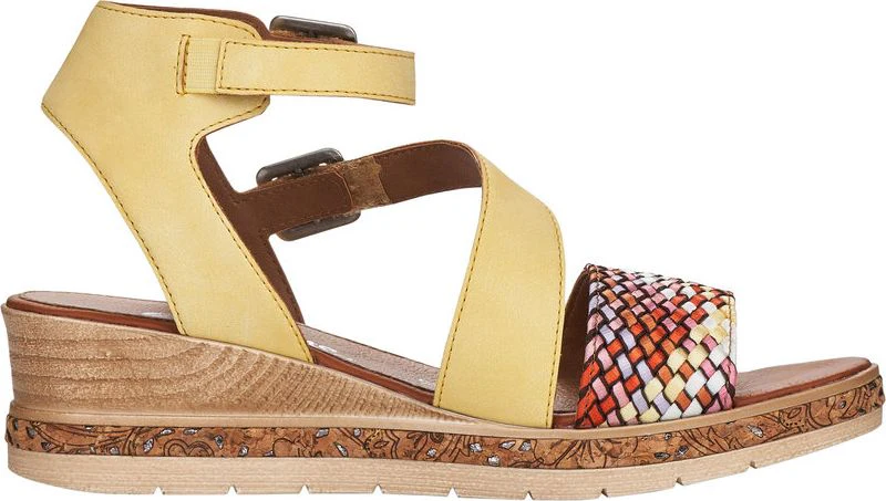 Yellow/ Woven Multi Front/Ankle Strap Wedge Sandal - Image 2