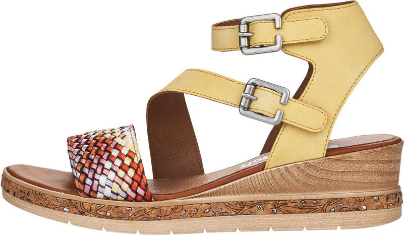 Yellow/ Woven Multi Front/Ankle Strap Wedge Sandal - Image 3