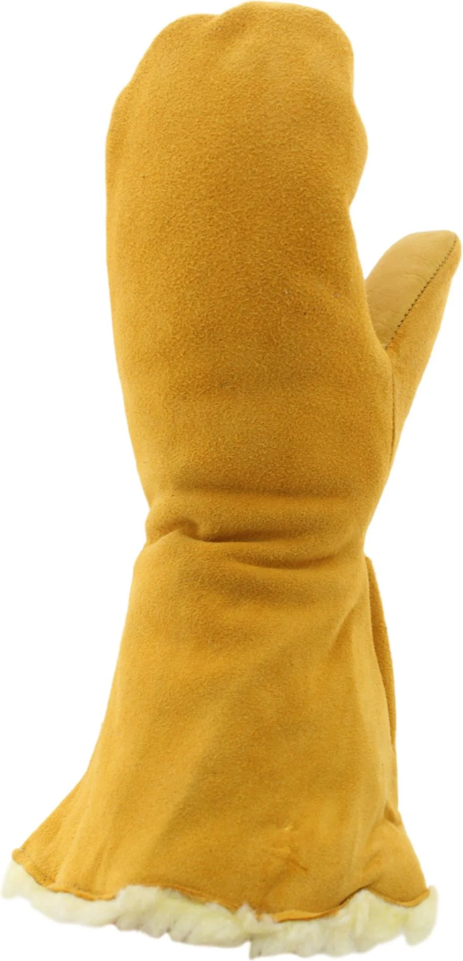 Cow Grain/Split Back Gauntlet Mitt Pile Lined Wheat