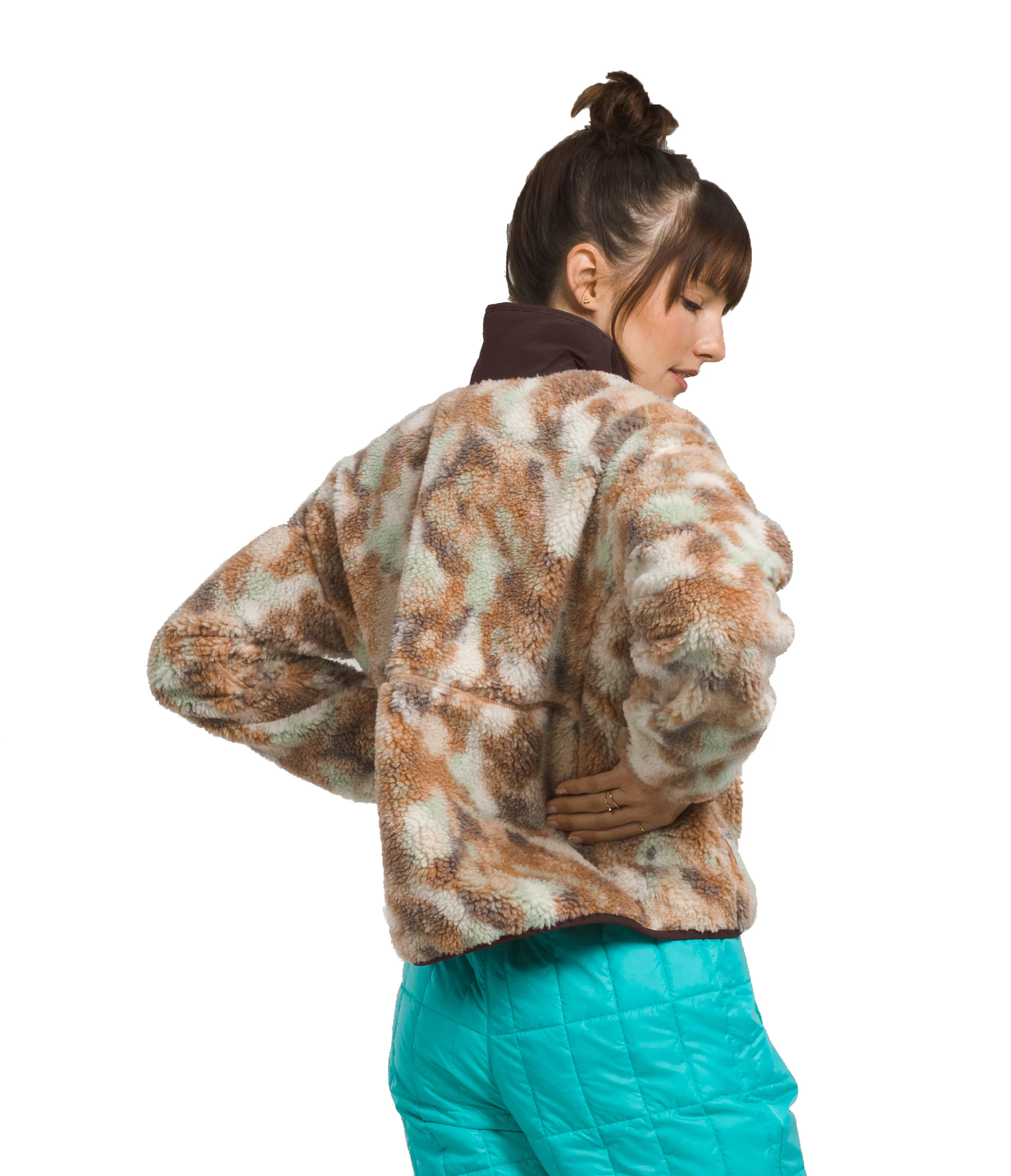 Women's Extreme Pile Full Zip Jacket Almond Butter Evolved Texture Print Coal Brown - Image 2
