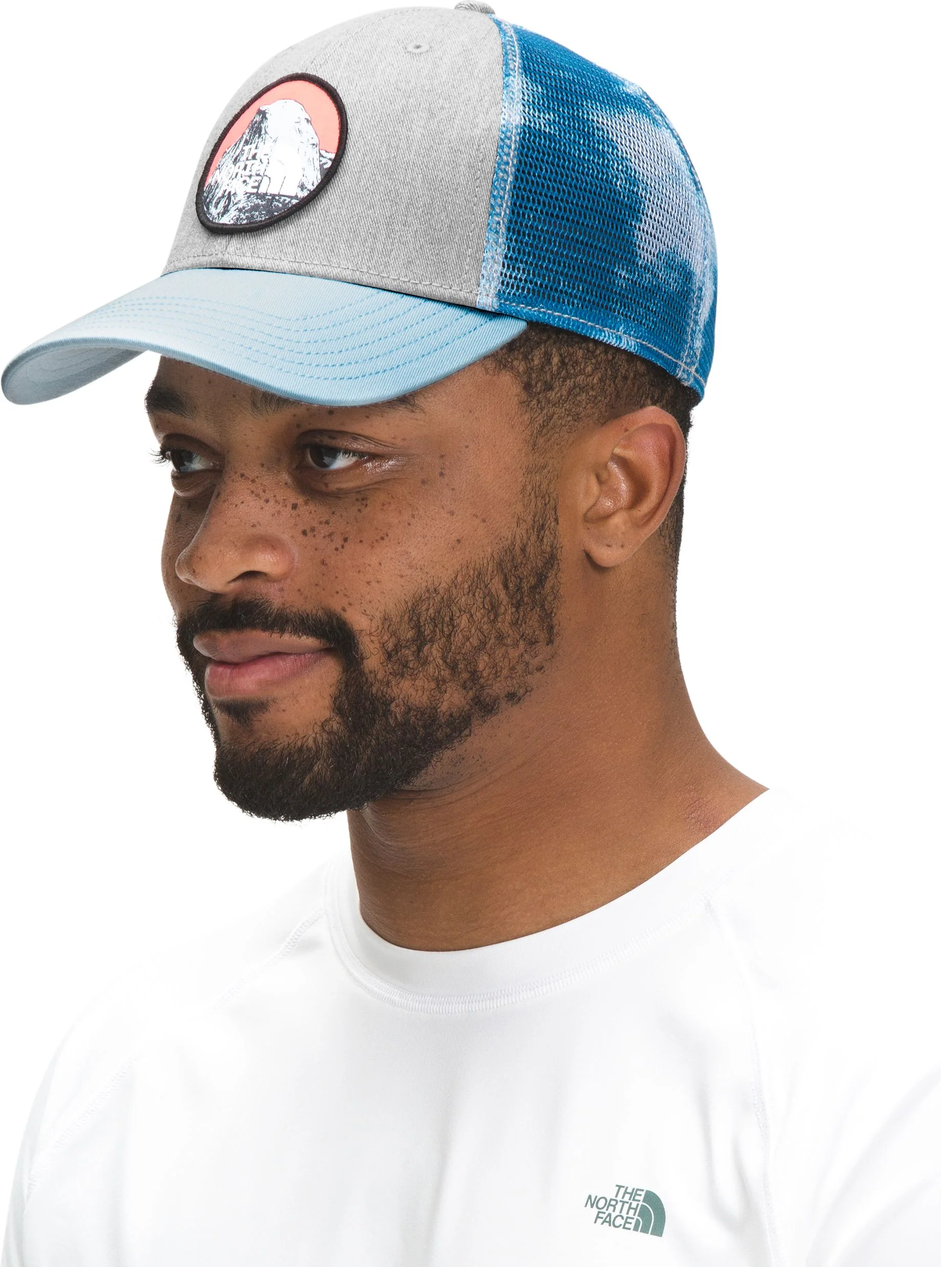Mudder Trucker Hat TNF Light Grey Heather/Beta Blue Retro Dye Print/Graphic Batch - Image 3