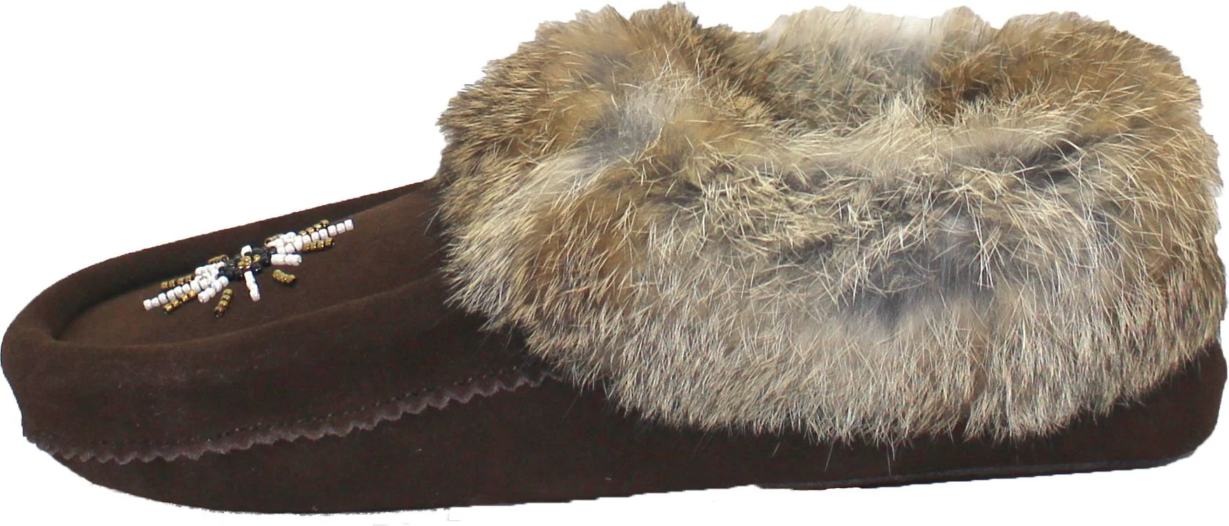 Beaded Mocc With Fur Trim Brown - Image 2